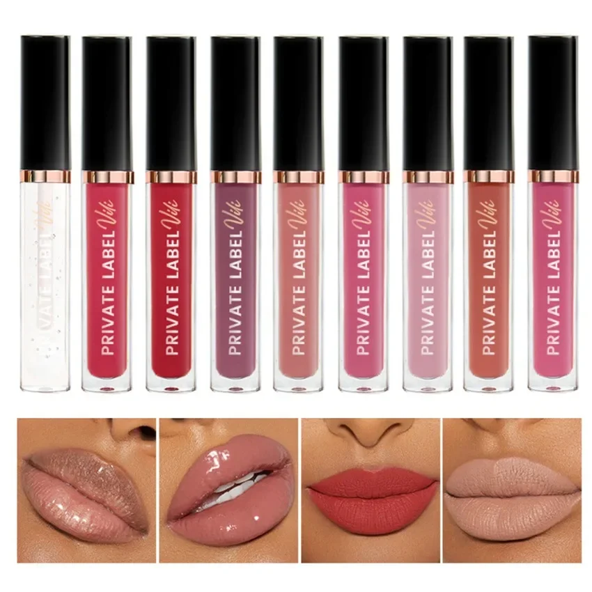 

6ml Private Label 48 Color Lip Gloss Custom Logo Pigment Matte Glossy Waterproof Makeup Wholesale Black Round Tube Cruelty Free