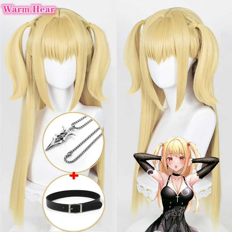 Misa Amane Anime Cosplay Perruques, Collier Ras du Cou, Degré de Chaleur, Cheveux Synthétiques, Accessoires + Bonnet