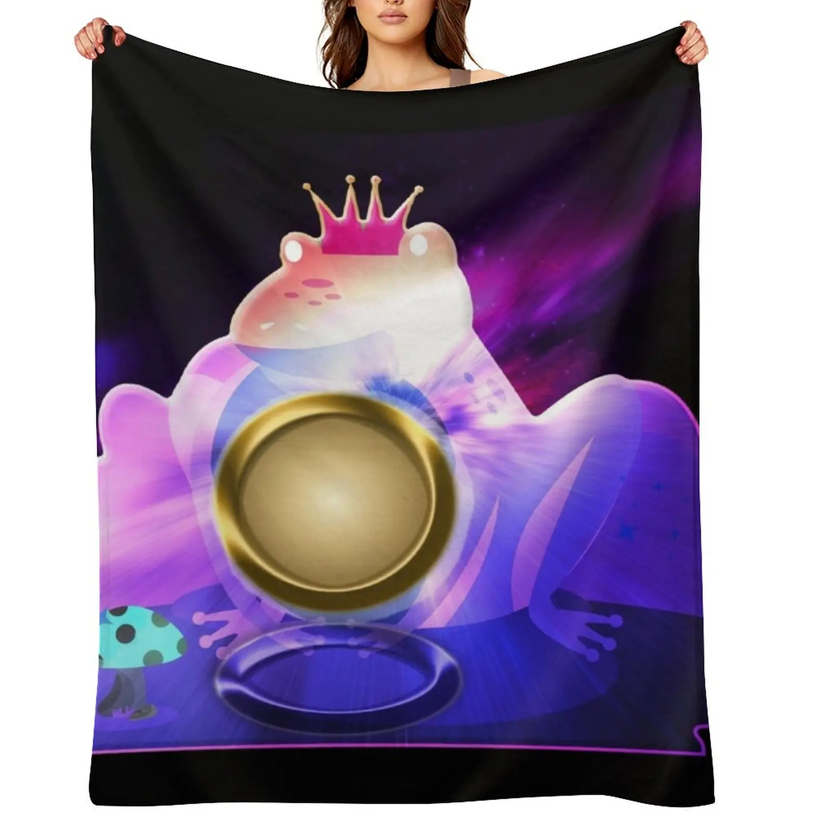 

blacklight frog hypercolor - frog on a mushroom galaxy Throw Blanket Picnic Nap Thermal Blankets