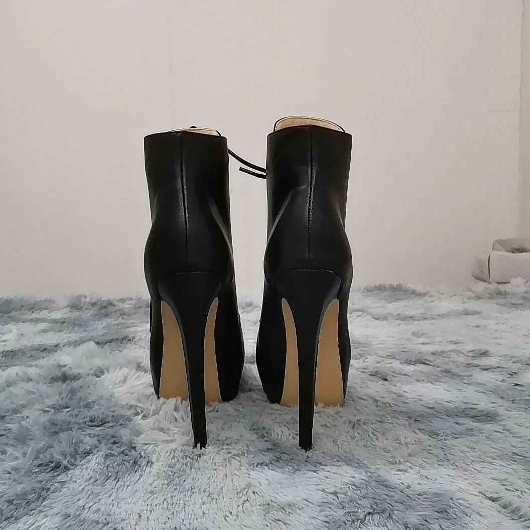 Autumn Winter Platform Ankle Boots For Women Sexy Round Toe Pumps Lace-Up Runway Female Shoes Buckle Strap Pole Dance High Heels