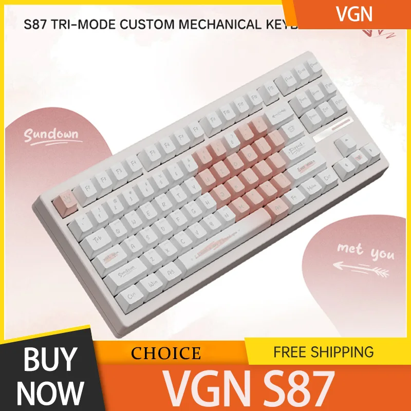 

Беспроводная механическая клавиатура VGN S87, трехрежимная игровая клавиатура, раскладка 87% прокладка, структура RGB по индивидуальному заказу для компьютерного офиса