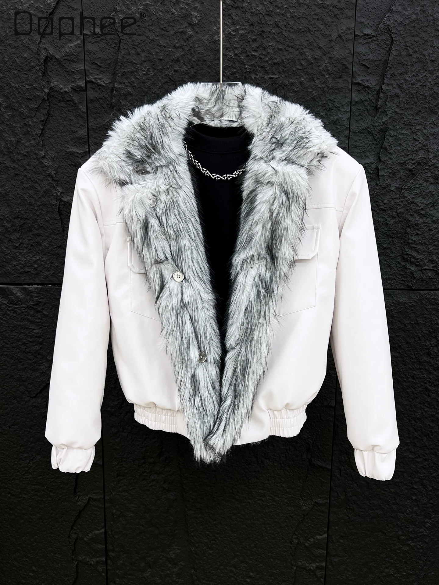 

Новая зимняя кожаная куртка с утолщенным флисовым воротником для мужчин, стильная корейская шикарная повседневная свободная кожаная куртка, высококачественные меховые пальто