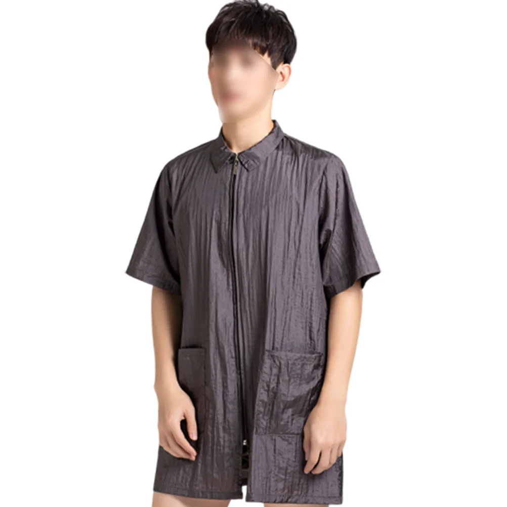 Roupas de tintura de cabelo cinza xl, à prova d'água, manga curta, gola virada para baixo, roupa de trabalho para homens e mulheres com uniforme macio
