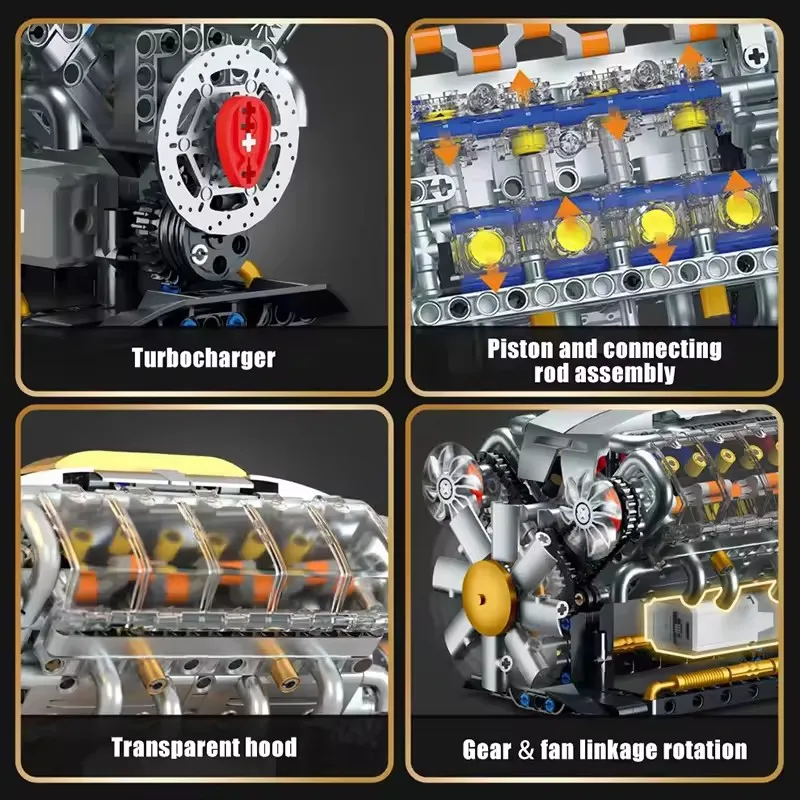 Technical Mechnical Electrice V8 Engine Building Blocks Simulation Car Engine MOC Bricks Science Education Toys Kids Adult Gift - view 2