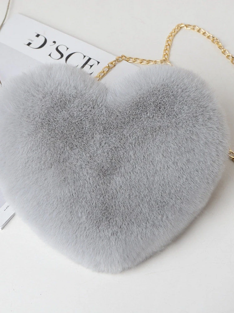 

Милая модная сумка в форме сердца из искусственного кроличьего меха, женская сумка-сердце, модная, компактная, из смешанных материалов