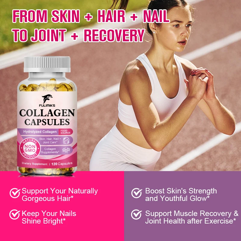 Collagen Capsules, Vitamin C Hyaluronic Acid Biotin Keratin Digestive Enzymes Grape Seed, Healthy Skin Hair&Nails Supplement