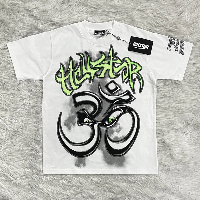 Hellstar Studios Inner Peace Graffiti Print Short Sleeve T-Shirt Pure Cotton Youth Casual round Neck Regular Fit Summer Wear