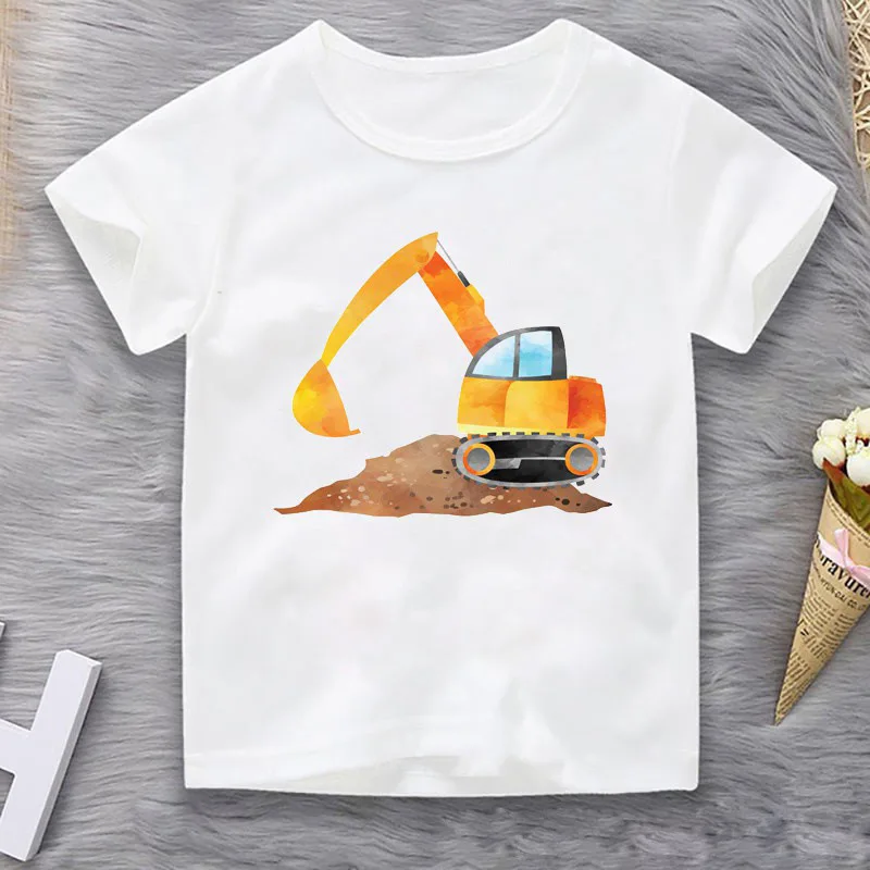 

Excavator Bulldozer Toy Family Round Neck Printed T-shirt Short Sleeve Children Kids Clothes Girl Clothes Kids Clothes Boys