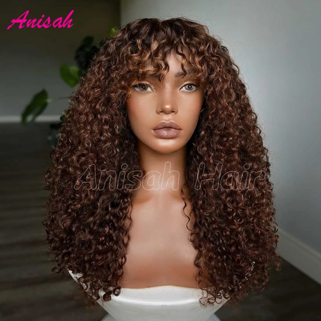 Glueless 5x5 Wear Go Glueless Lace Wigs Ombre Color  Burmese Curly 13x4 13x6 Lace Frontal Human Hair Wigs with Bangs