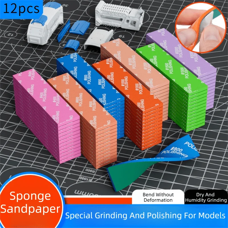 12pcs Wet/Dry Silicon Carbide Sandpaper and Sponge Set - Heavy Duty #400 to #2000 Mesh Multi-Mesh Grinding and Polishing Kit