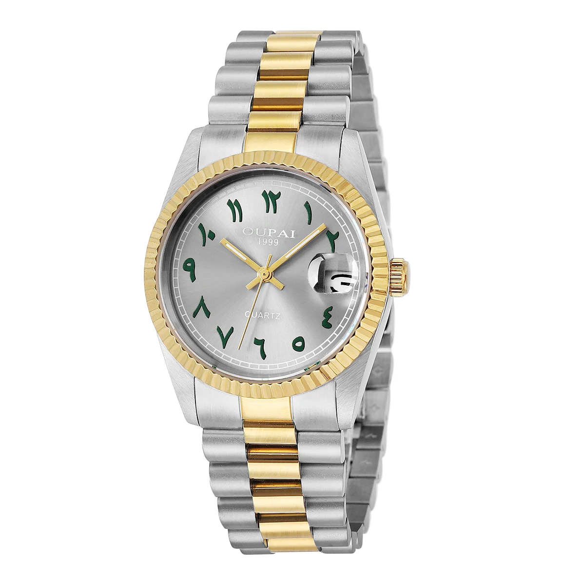 Мужские часы Oupai, круглый циферблат, ремешок из нержавеющей стали, кварцевые светящиеся наручные часы с календарем, водонепроницаемые