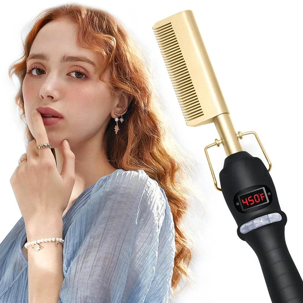 Dry And Wet Straight Hair Curling Copper Comb Bangs Straight Hair Electric Heating Curling Comb Hair Comb