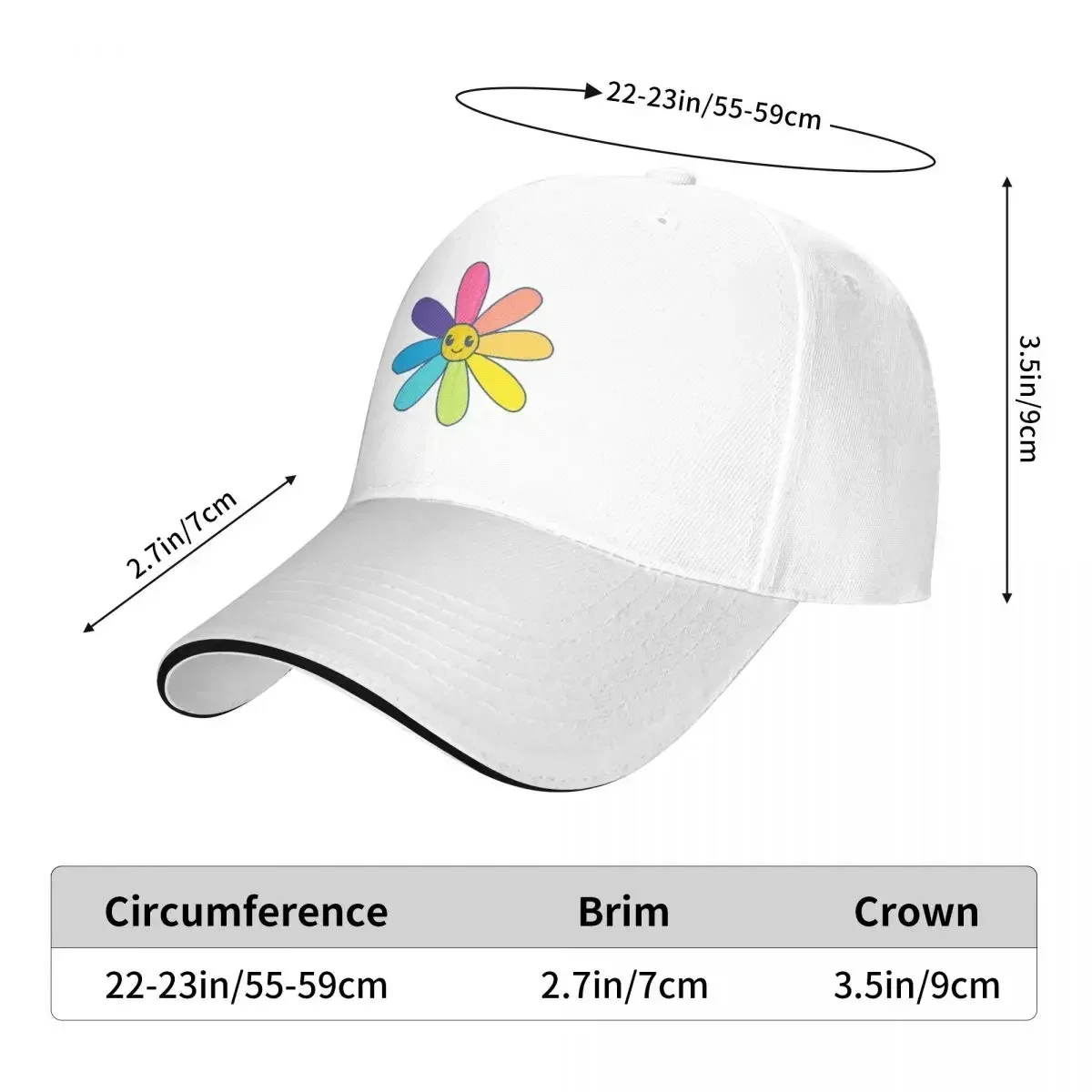 Cute Hand Drawn Rainbow Flower Baseball Caps Snapback Fashion Baseball Hats Breathable Casual Outdoor For Men's And Women's