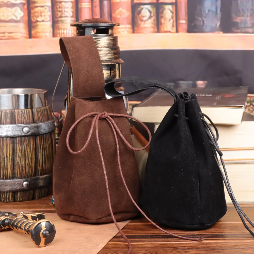 Mittelalterliche Münztasche mit Kordelzug, Cosplay-Zubehör, Münzgeldbörse für Herren, Geldbörse für Damen, Münzfach aus Leder