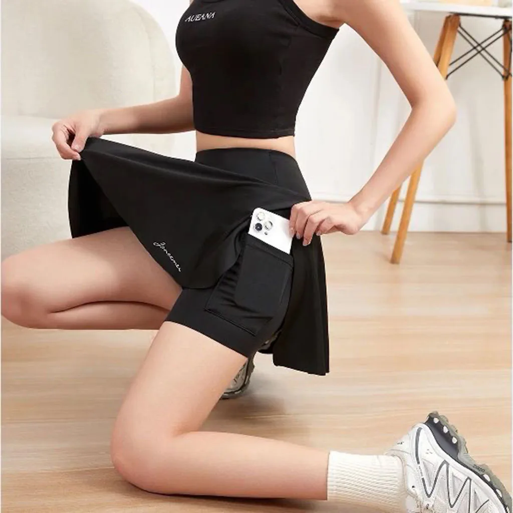 New Fake Two Piece Yoga Shorts Skirts Women Quick Drying Cycling Workout Gym Skirt High Waist Fitness Tight Anti-glare Skirt