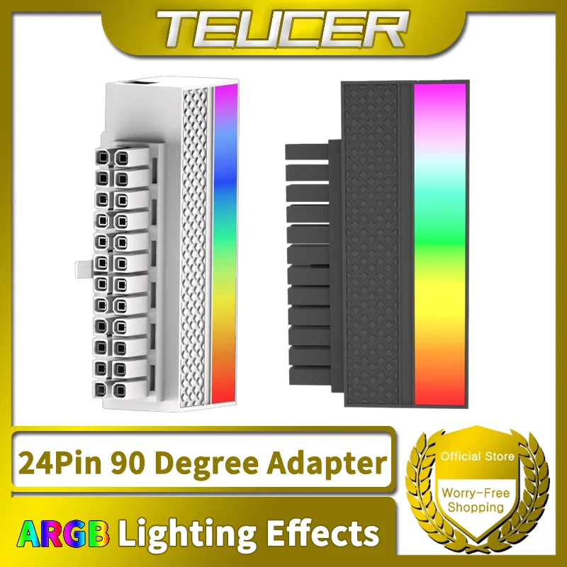 TEUCER ZA-1 ATX 24 핀 플러그 어댑터, ARGB 마더보드 전원 공급 장치 케이블 커넥터, 모듈식 DIY 장착 액세서리, 90 도