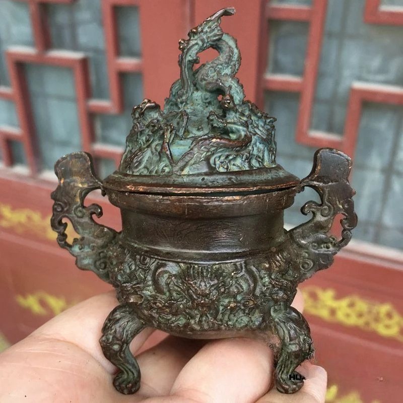 Antiques Nine Dragon Incense Burner Alchemy Furnace Tea Ceremony Temple Buddhism Buddhist Shrine