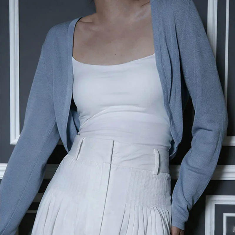 

Летний тонкий кардиган из ледяного шелка для женщин, укороченный топ-накидка с открытым передом для платья, повседневной носки, пляжа, офиса, отпуска ﻿