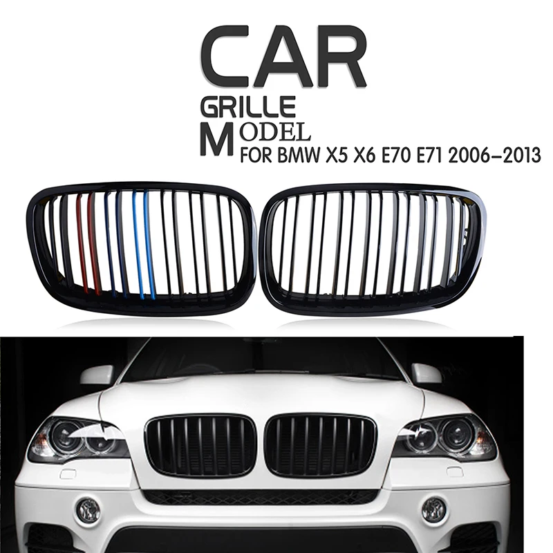 

Black Racing Grills Front Kidney Grilles Radiator Guard Double Slat For BMW X5 E70 X6 E71 2007-2013 Car Accessories