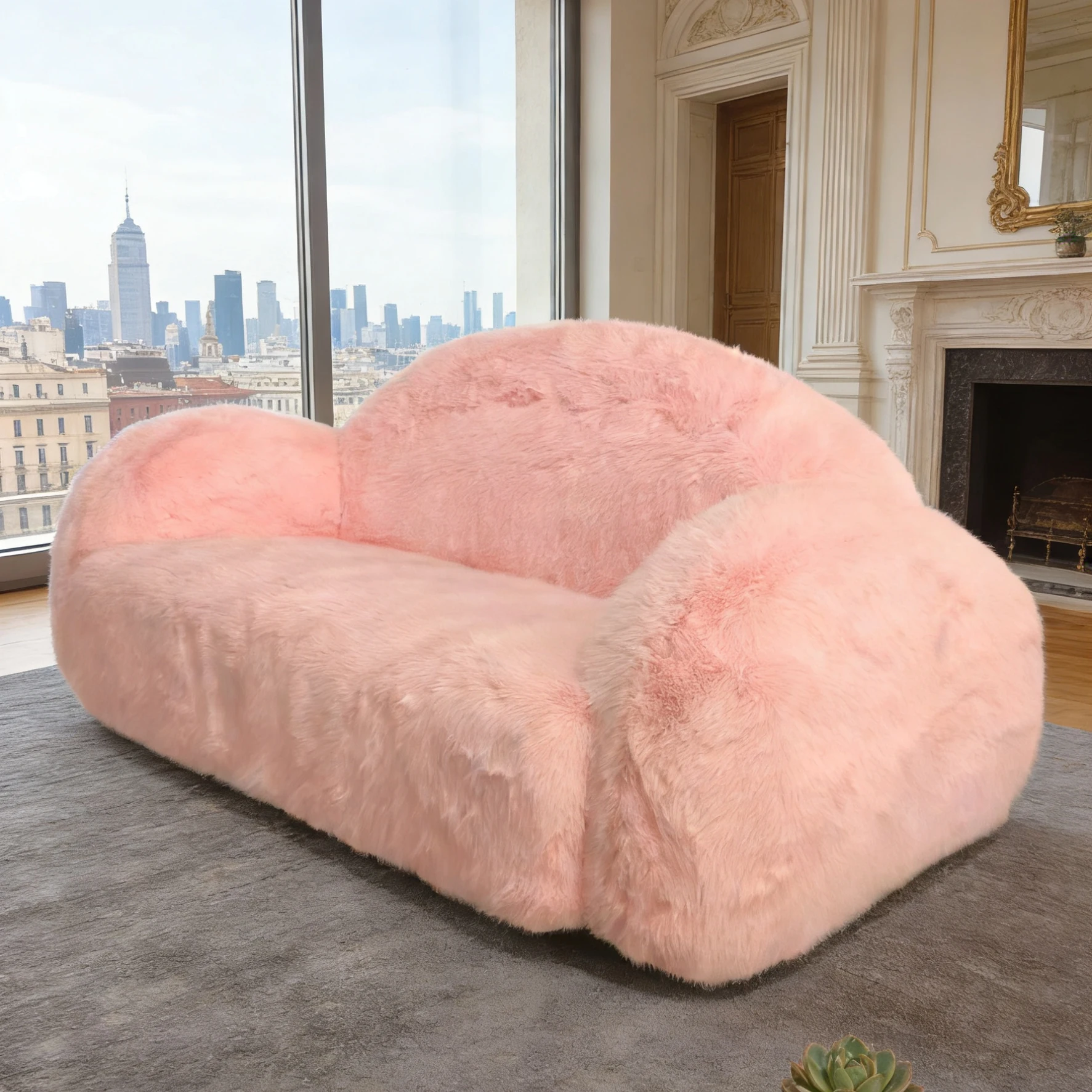 aqCustomizable Size Material Pink Plush Curved Sofa Luxury Girly Style Living Room Loveseat%