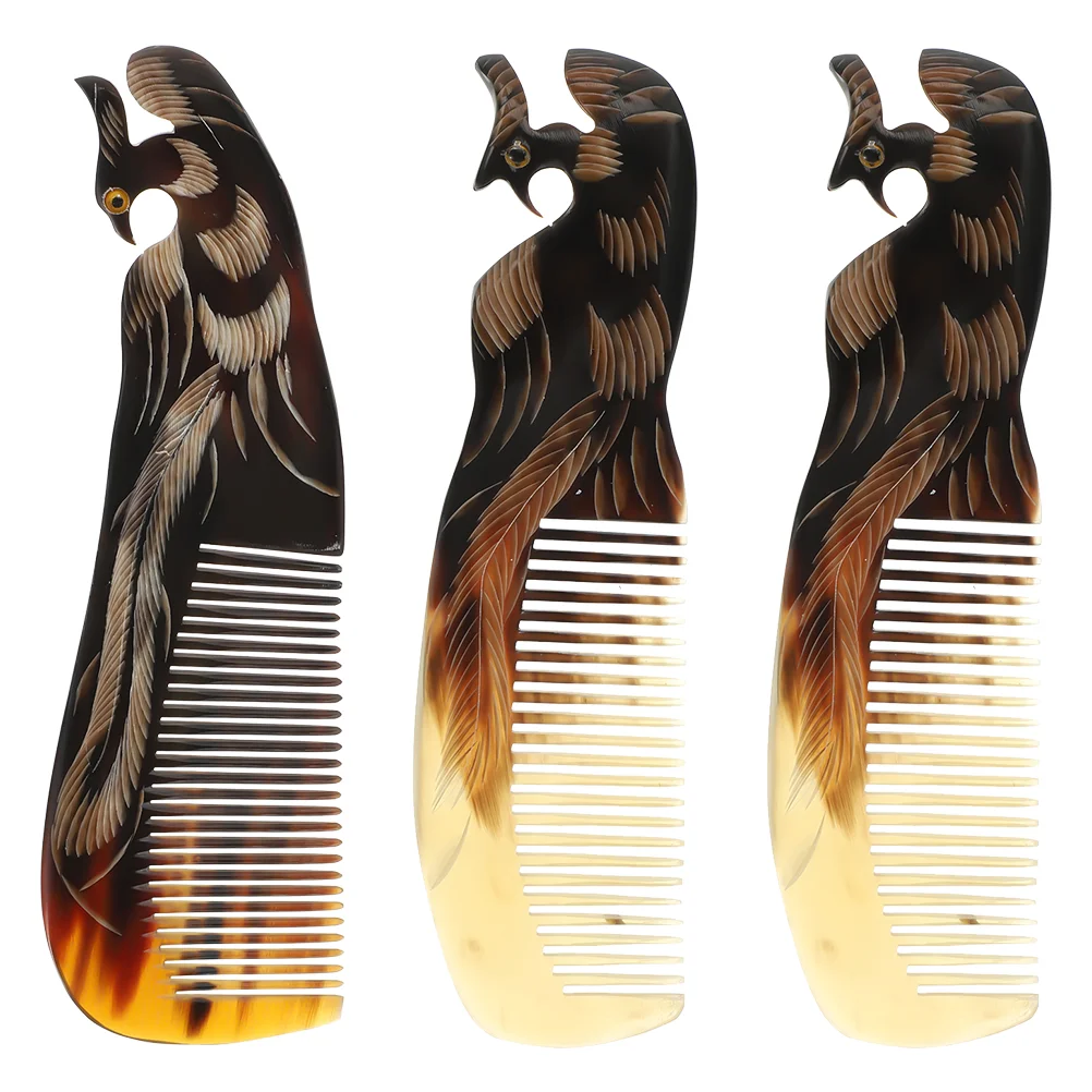 

3 Pcs Phoenix Horn Comb Smooth Hair Waver Tool Scalp Massage Woman Practical Scraping Natural Ox Anti-static