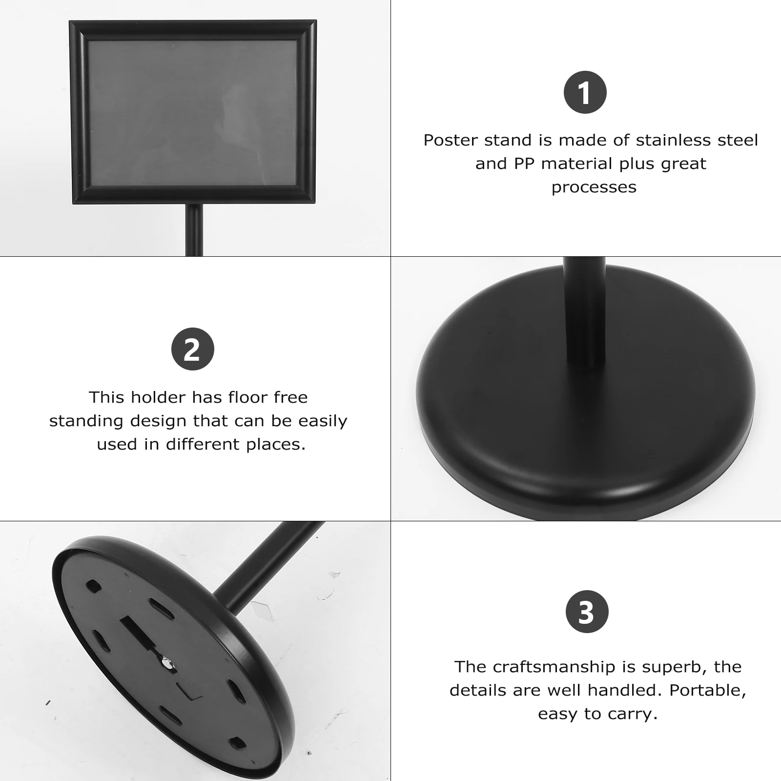

A4 Poster Display Stand for Advertising Sign Floor Adjustable Standing Black Holder