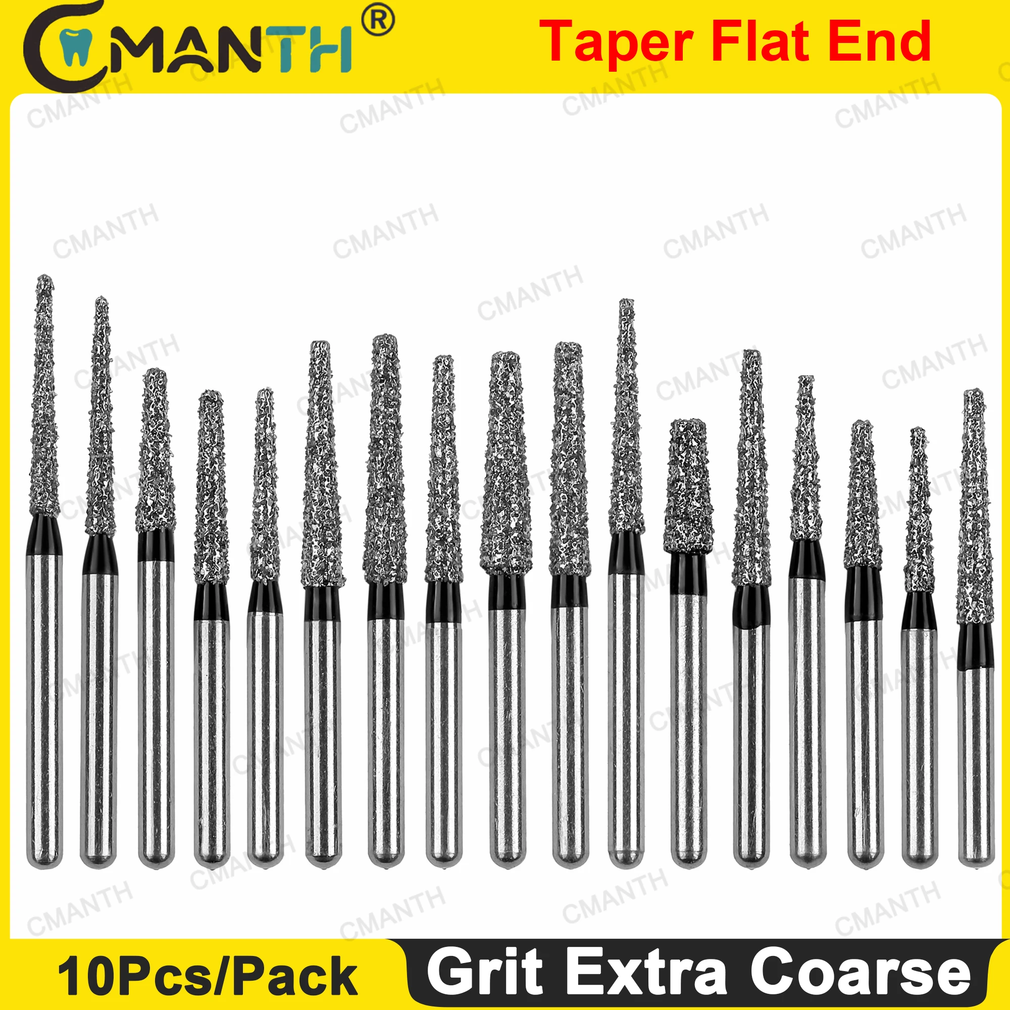 

10pcs/Pack Dental Burs Dentistry Drills Dental Diamond Burs FG Dia.1.6mm TF Taper Flat End Grit Extra Coarse For High Speed