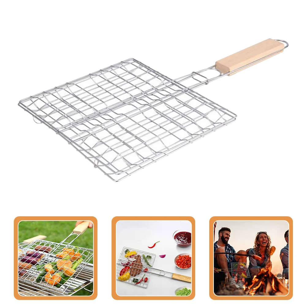 BBQ Net Grilled Fish Clip Restaurant Barbecue Basket Rack Camping Party Stainless Steel Picnic Grilling