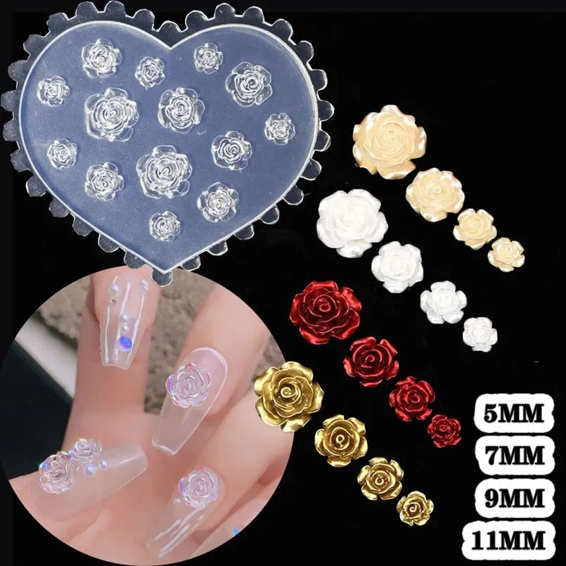 3D Acrylic Nail Mold Rose Flower Gemstone Decorations Palace DIY Manicure Art