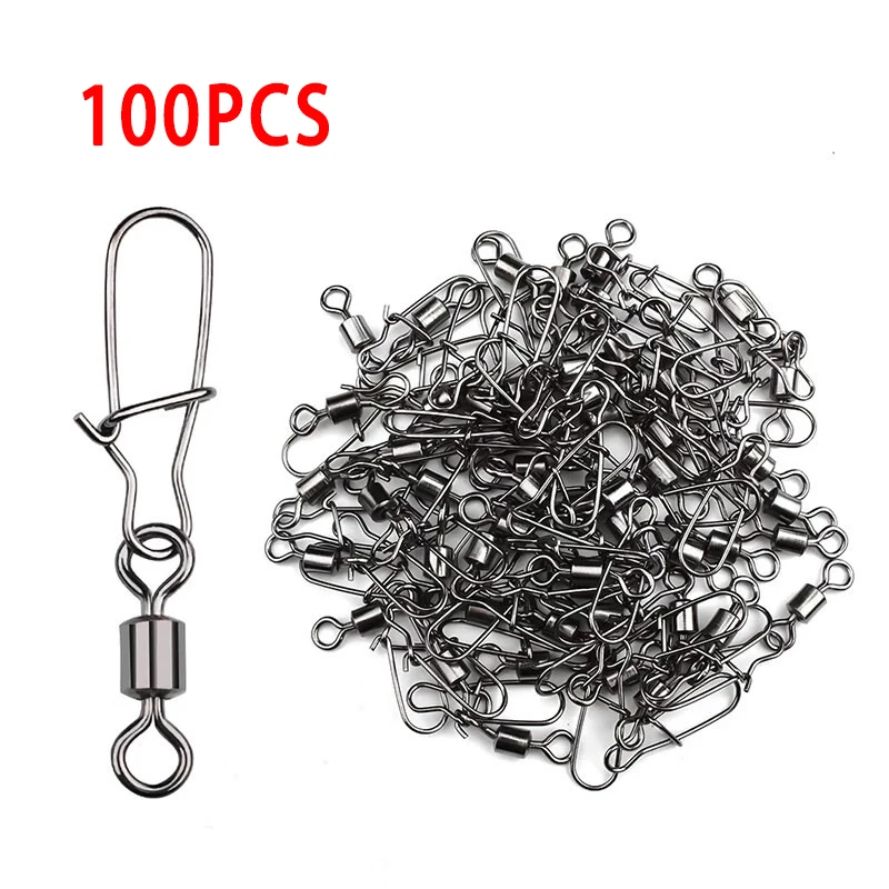100 pçs rolamento giratório conector de pesca rolamento giratório com snap aço inoxidável giratória isca de pesca gancho acessórios de pesca
