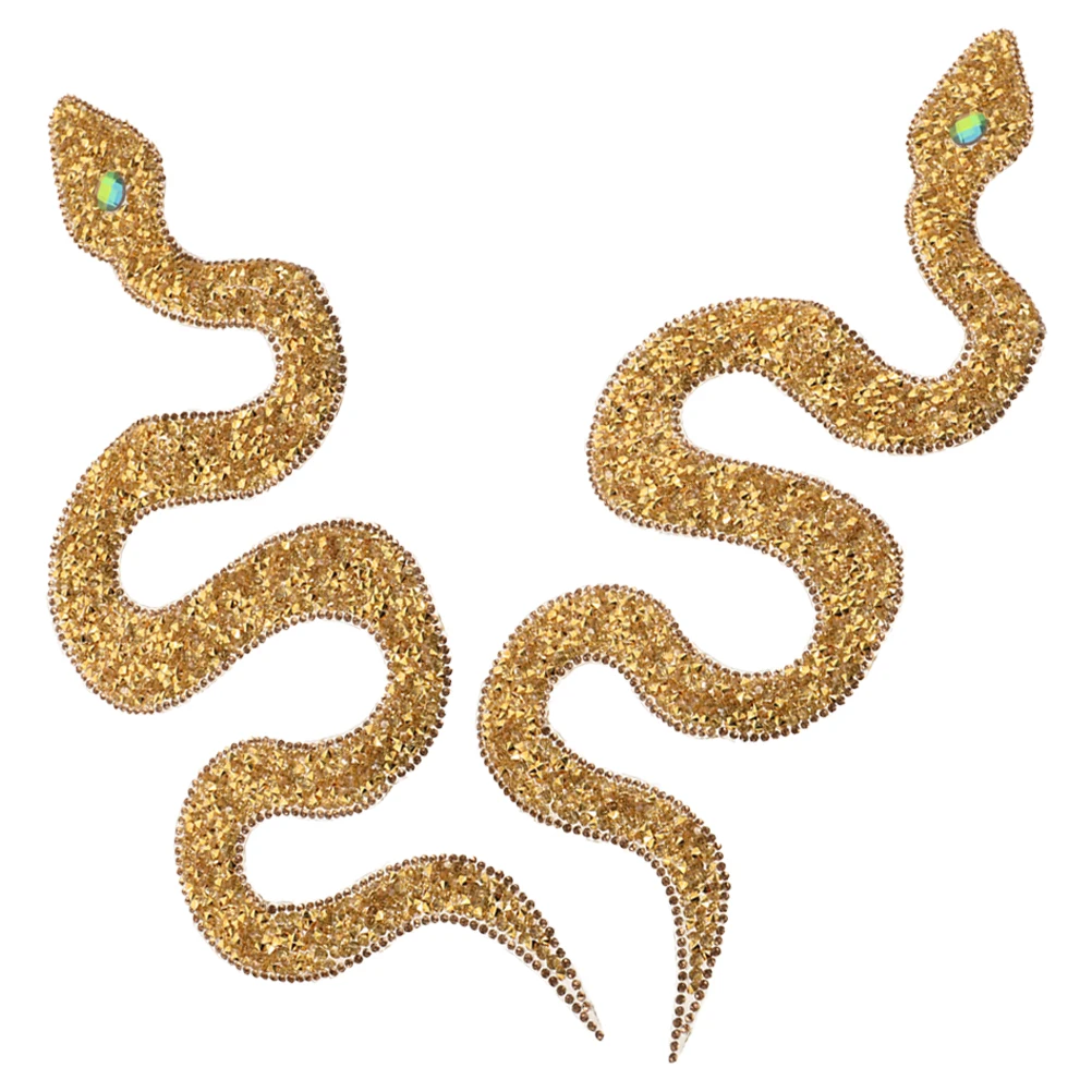 

2Pcs Snake Shaped Rhinestone Cloth Patch for DIY Clothing Accessories Shoes Hats Bags Plastic Embroidered Punk Gear Brooch