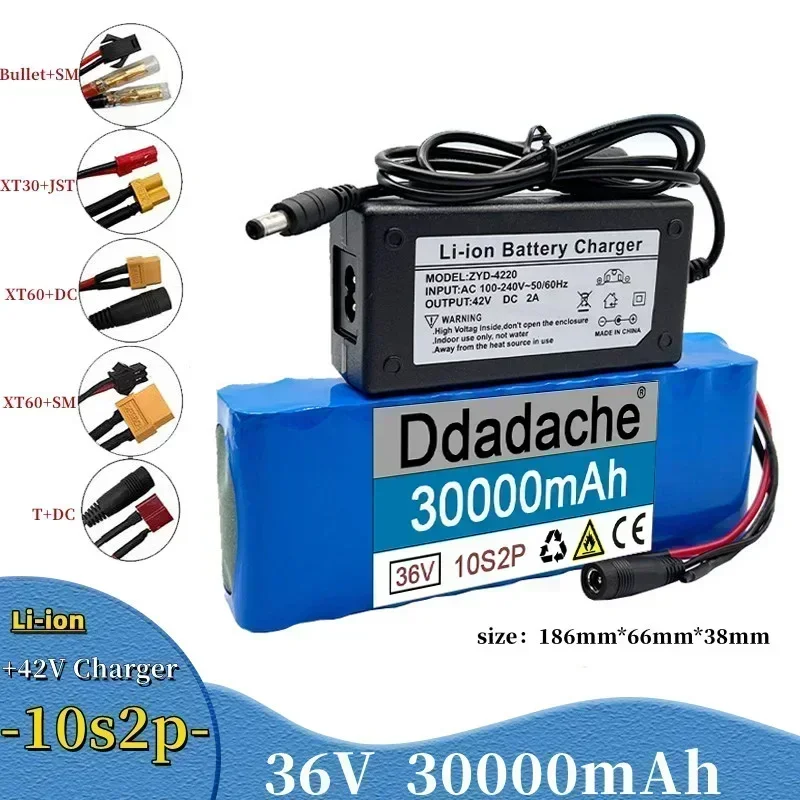 

100% New 36V 30000mAh 18650 rechargeable lithium-ion battery pack 10S2P+charger can be used for