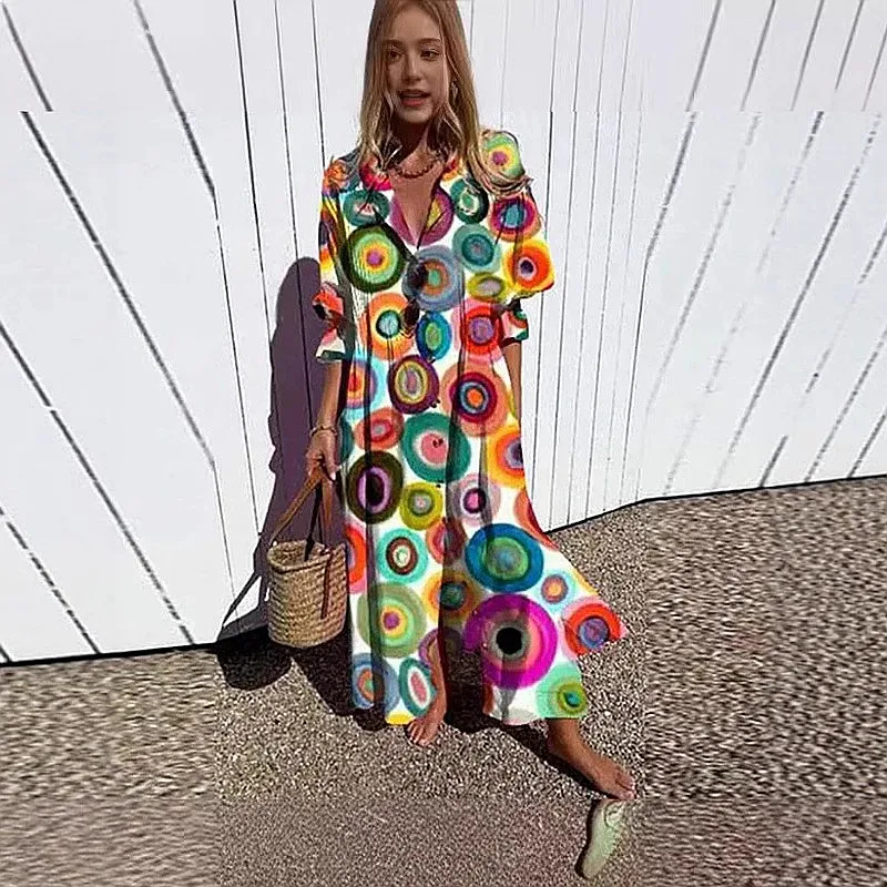Women's Dresses Plus Size Smocked Printed Spring Summer Casual Work Dresses