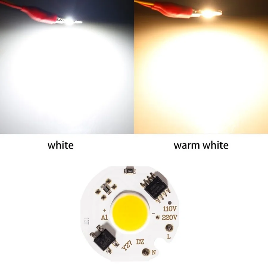 Muunnn No Need Driver LED COB Chip 220V 3W 5W 7W 10w 12w LED Chip Lamp Smart IC LED Bulb for Flood Light Cold white Warm white