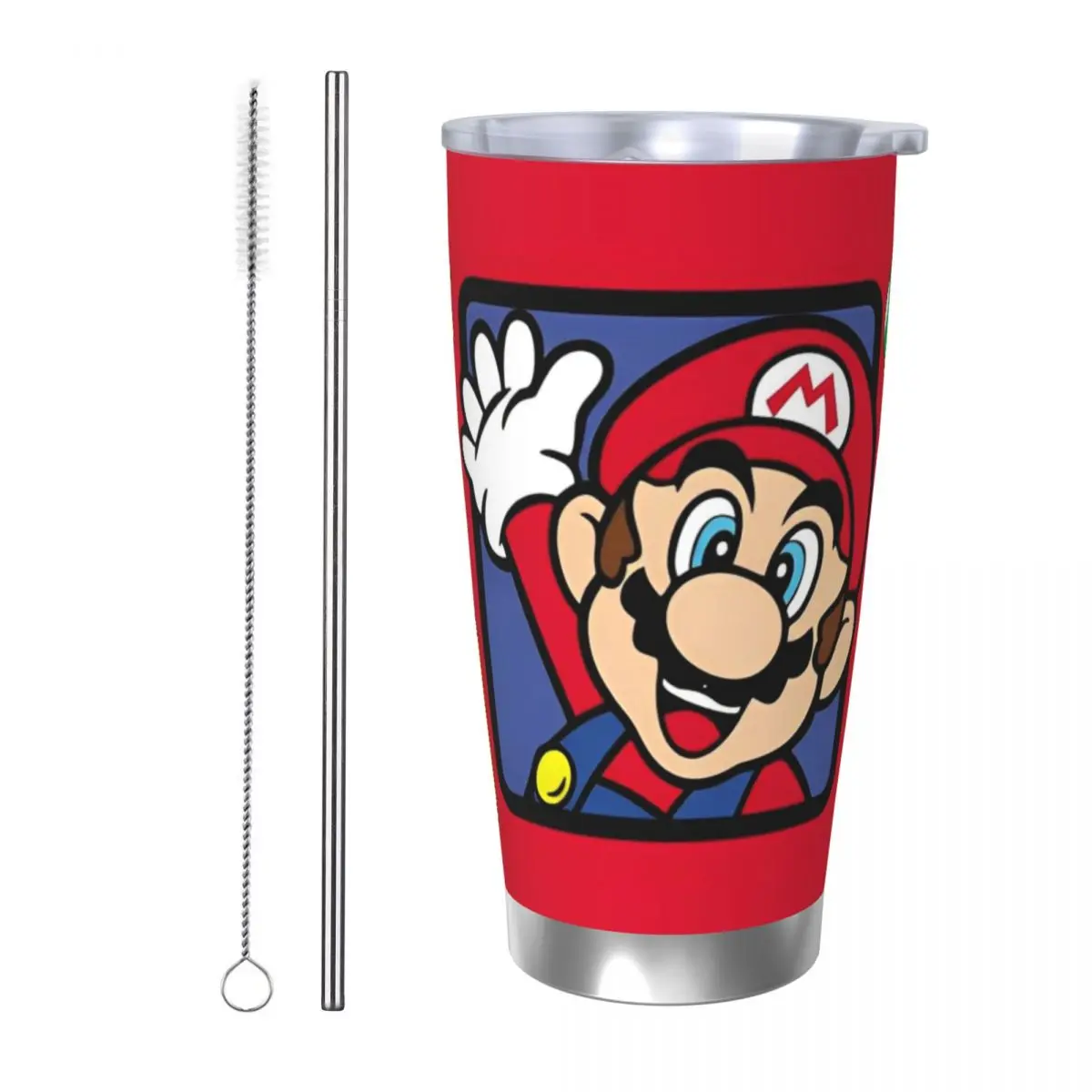 

Hero Of Video Game Marios Insulated Tumbler with Straws Lid Vacuum Thermal Mug Double Wall Thermos Bottle Cups, 20oz