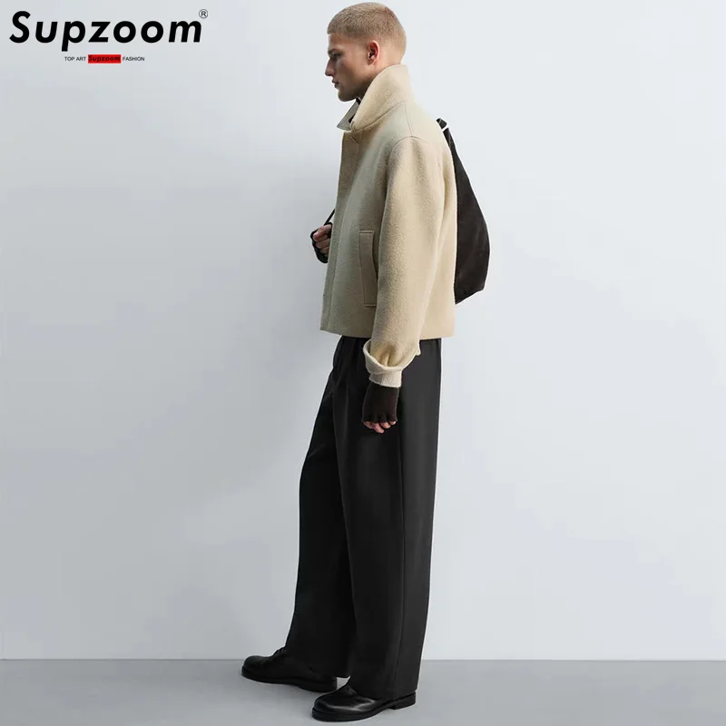 Supzoom 2025 وصول جديد الذكور الملابس الشعبية الخريف والشتاء سميكة عادية إنجلترا الرجعية واحدة الصدر معطف الصوف الرجال #4