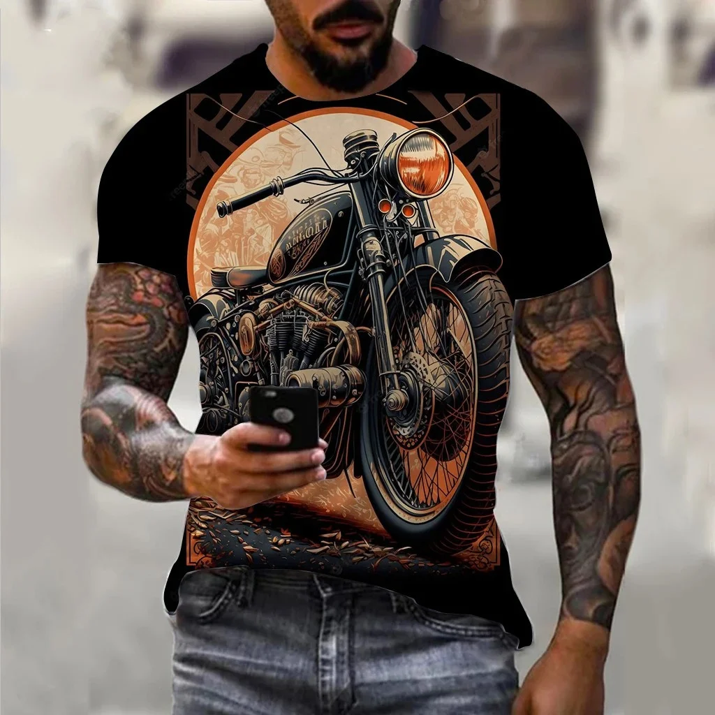 Men\'s T Shirts 3D Motorcycle Print T-Shirts Hip Hop Trend Vintage Clothes Biker Racing Tees Outdoor Ride Sports Short Sleeve Top