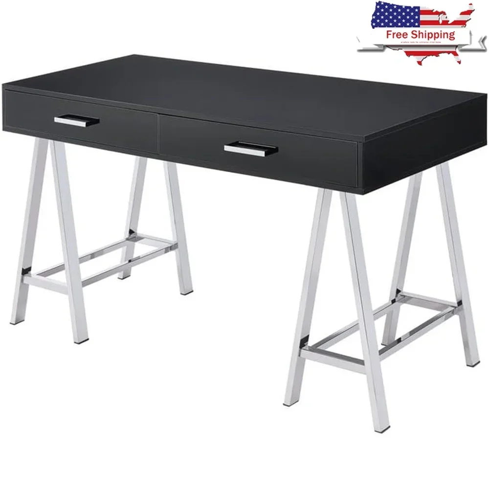 

Coleen 2-Drawer Metal Home Office Desk in Black and Chrome