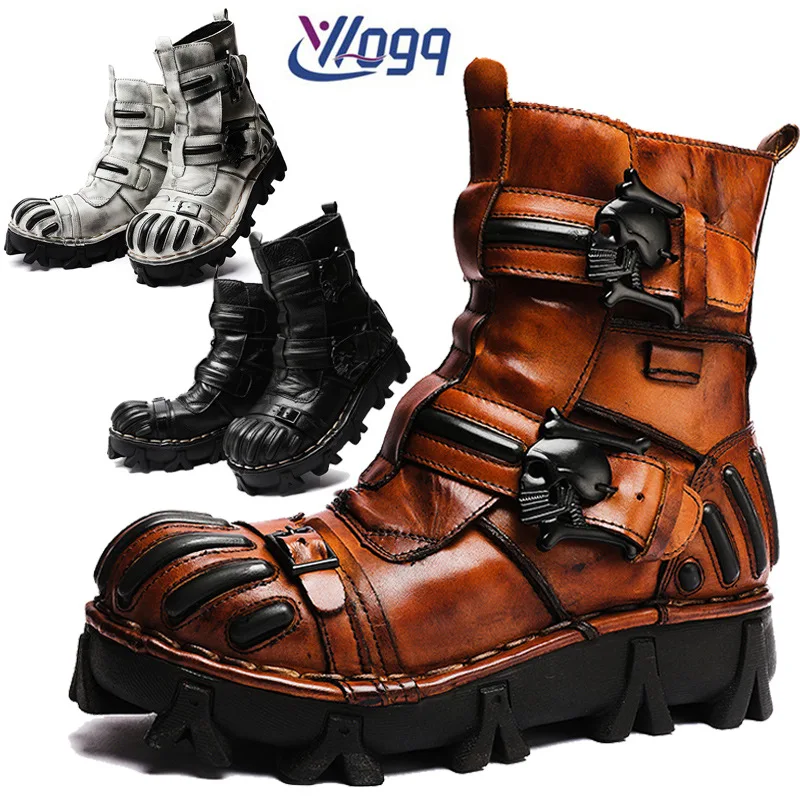 men boots combat boots harley motorcycle boots western cowboy punk steam thick-soled snow tooling desert booties