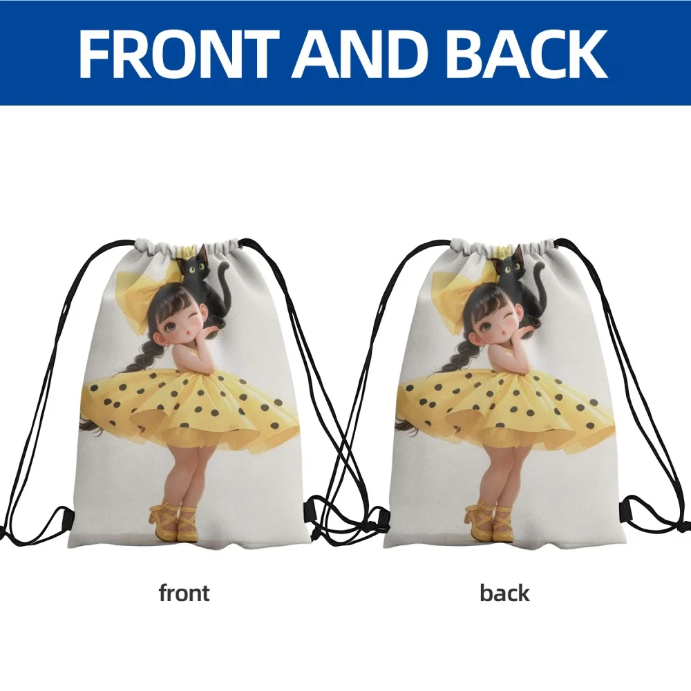 Personalized Drawstring Bag with Cute Girl Pattern Custom Text Backpack for Women Girls Fitness Travel Outdoor Sports
