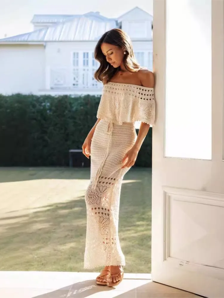 New Women's Fashion Casual Hollow Lace-up Shawl Dress Spring Summer Elegant Office Holiday Party Dresses Women Clothes Vestidos