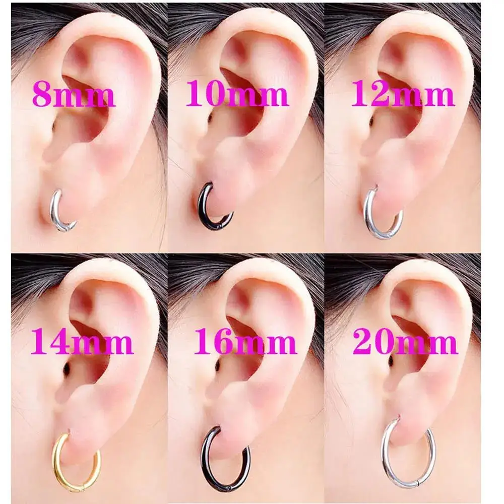 2Pc Small Hoop Earring For Women Men Silver Color Stainles Steel Round Circle Earring Pendientes Mujer 2024 Trend Jewelry 8-20mm