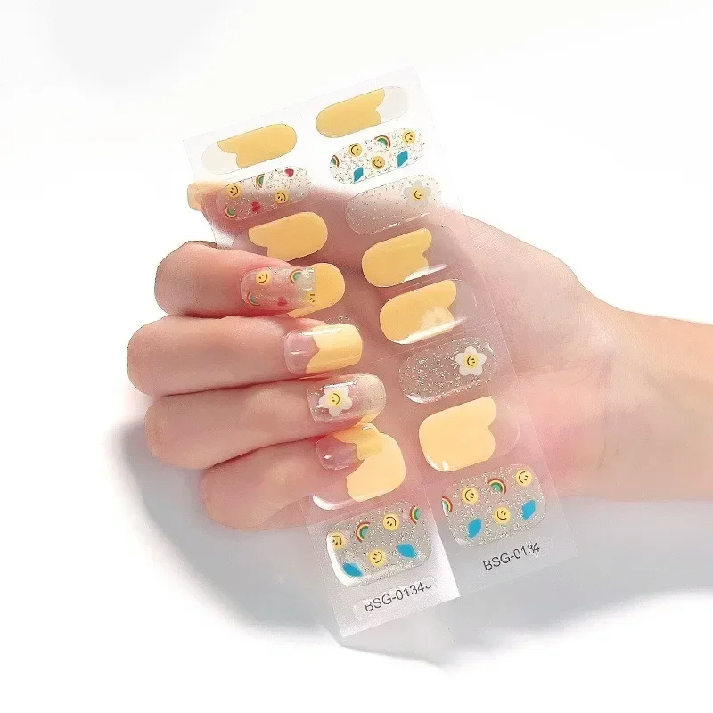 Bandes d'ongles en gel semi-durci, lampe UV, autocollant pour ongles, décoration de manucure, lumière LED, décalcomanies en polaire d'été, conseils de décoration d'art d'ongle de mode