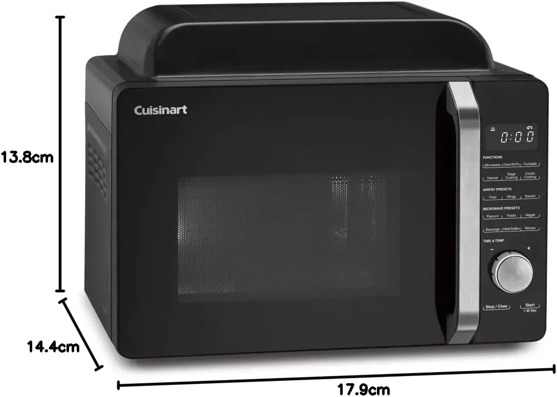 Horno freidora de microondas 3 en 1 AMW-60 de encimera, negro, funciones de microondas: opciones de microondas preestablecidas, 11 niveles de potencia (0-10)