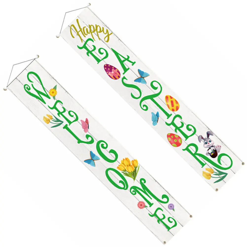 

1Pair Door Wall Hangings Easter Couplet Decor Reusable Environmentally Friendly Door Pendant with Clear Printing Patterns