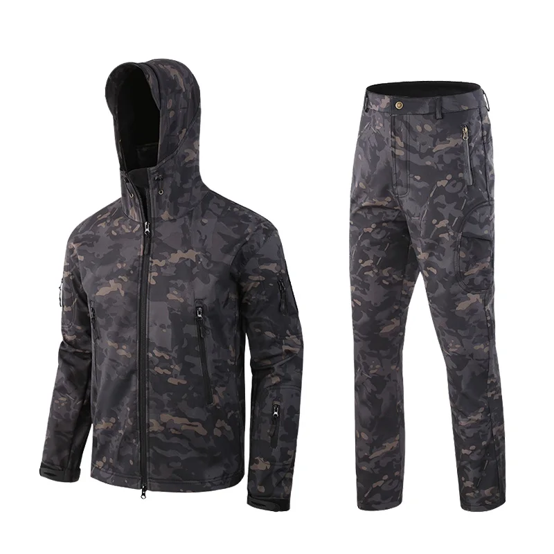 TAD Camo Softshell Waterproof Men\'s Suits 5XL Oversized Fleece Combat Clothing Set Men Clothing Windproof Safari Suit A2F05