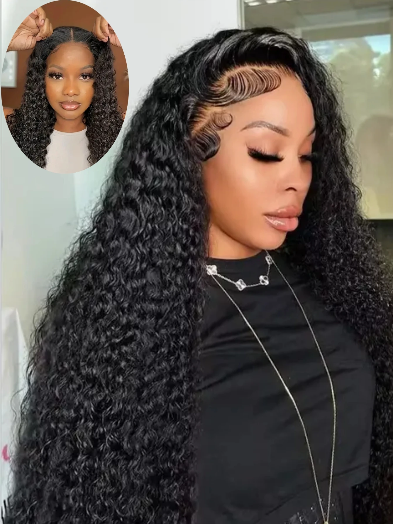 200Density Deep Wave Glueless Pre Plucked Frontal Wigs Human Hair For Women 5x5 Curly Ready To Wear Transparent Lace Frontal Wig