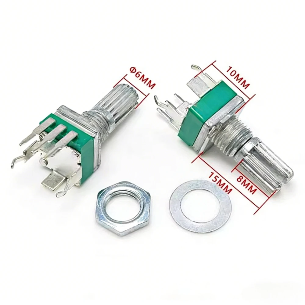 20PCS RK097 Potentiometer Vertical Single Link  B2K 5K 10K 20K 50K 100K 500K 1M Ohm 15mm Gearless 3Pin