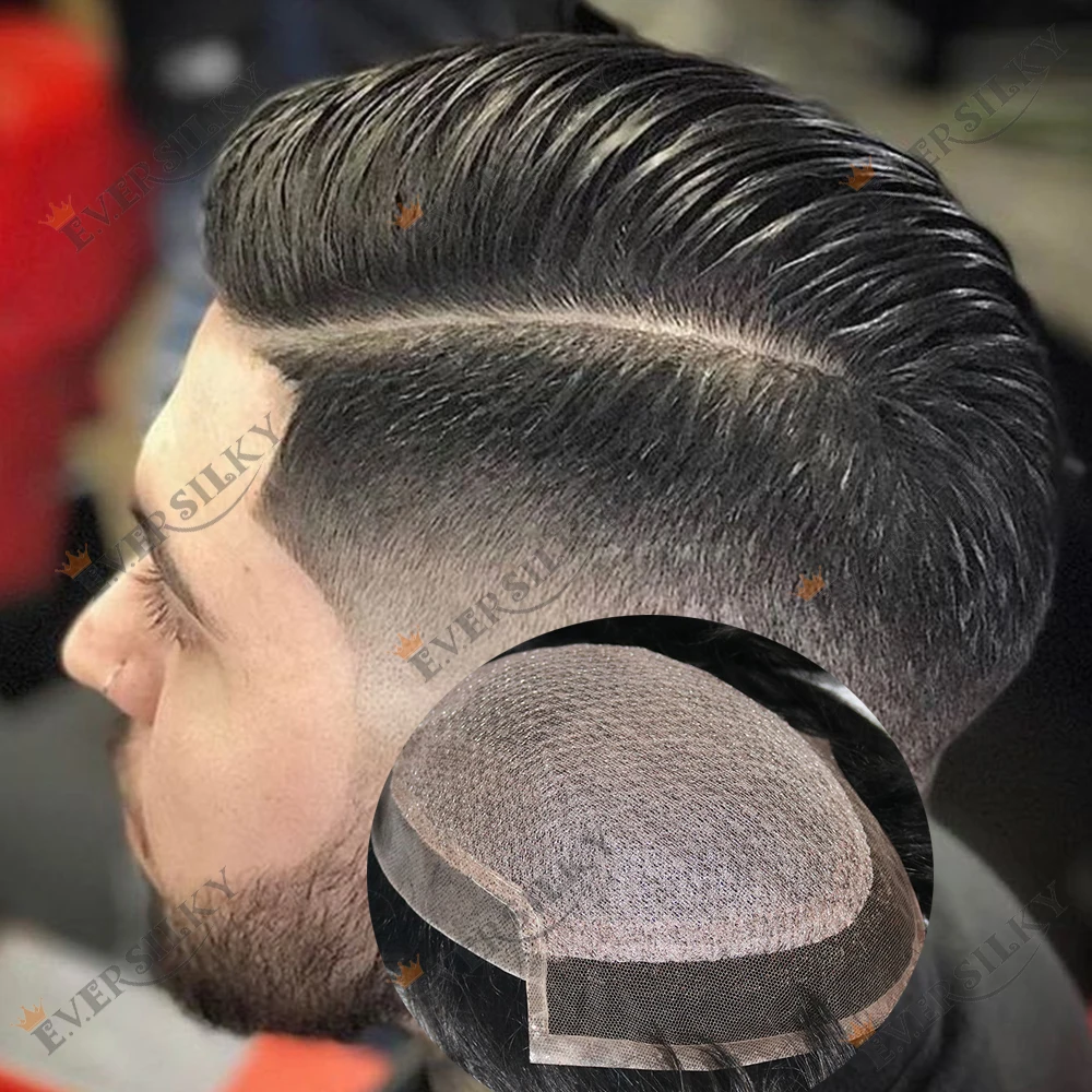 

Необнаружимая кружевная основа, 30 мм, волнистый шелковый топ, мужские парики, 100% человеческие волосы, дышащие мужские парики, реалистичные натуральные волосы, шиньоны