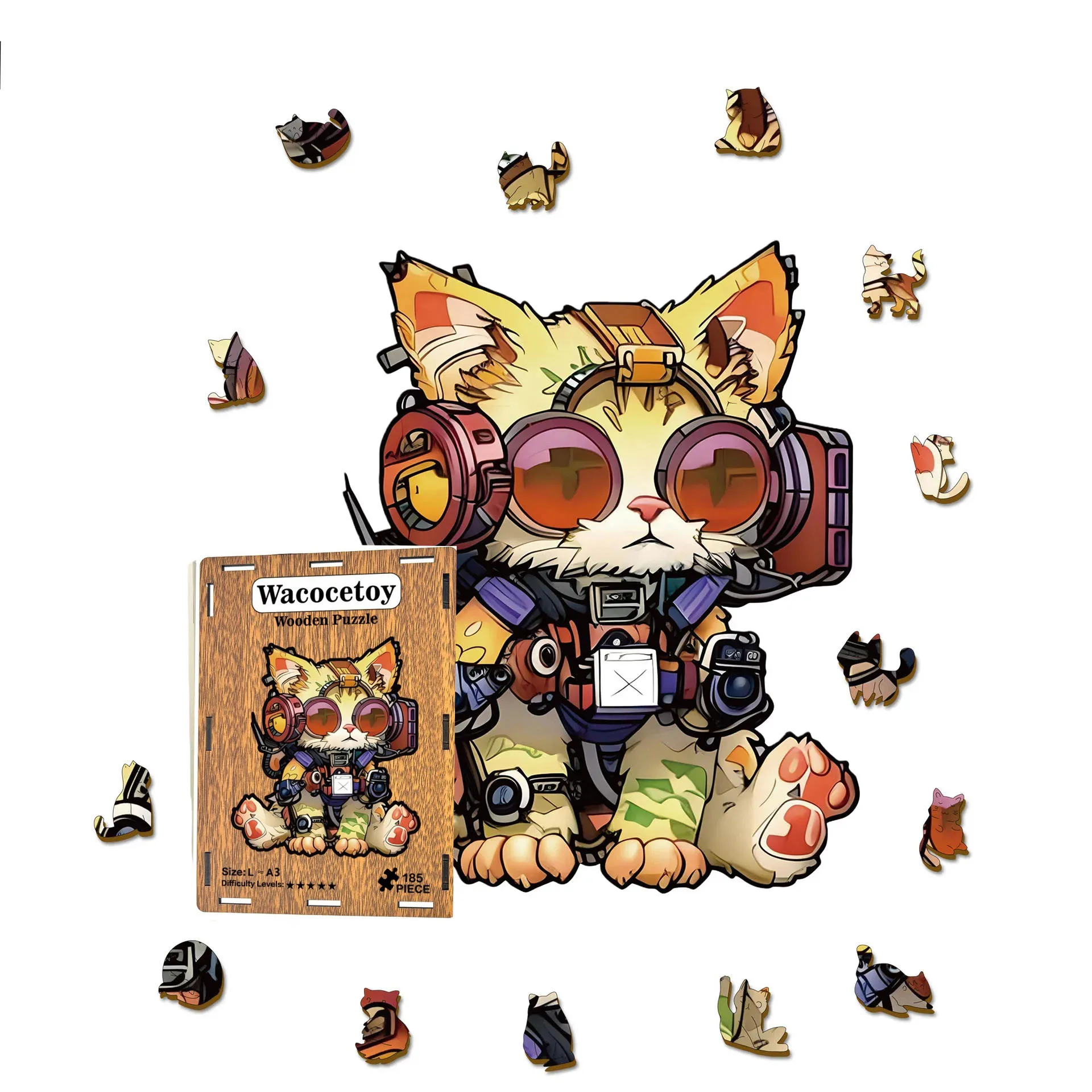 

116/185pcs Cat Wooden Puzzle Irregular-shaped Jigsaw Puzzle Stress-Relieving Game Birthday Xmas Gifts for Cat Lovers Home Decor